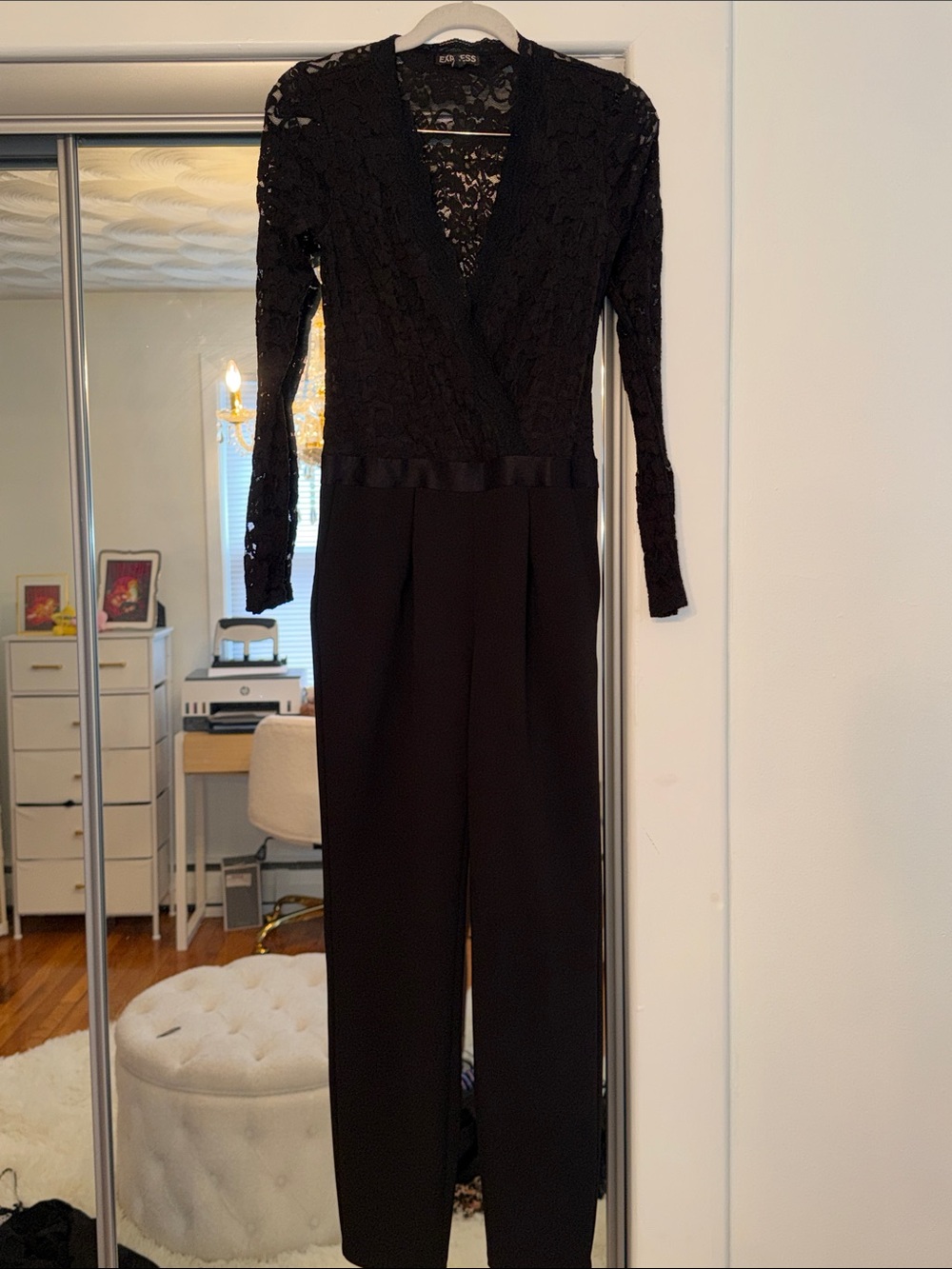 Express Black Lace Long-Sleeve Jumpsuit